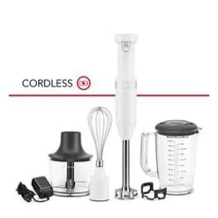 KitchenAid Cordless Variable Speed Hand Blender W/ Chopper + Whisk Attachement - White (KHBBV83WH)
