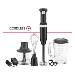 KitchenAid Cordless Variable Speed Hand Blender W/ Chopper + Whisk Attachement - Black Matte (KHBBV83BM)